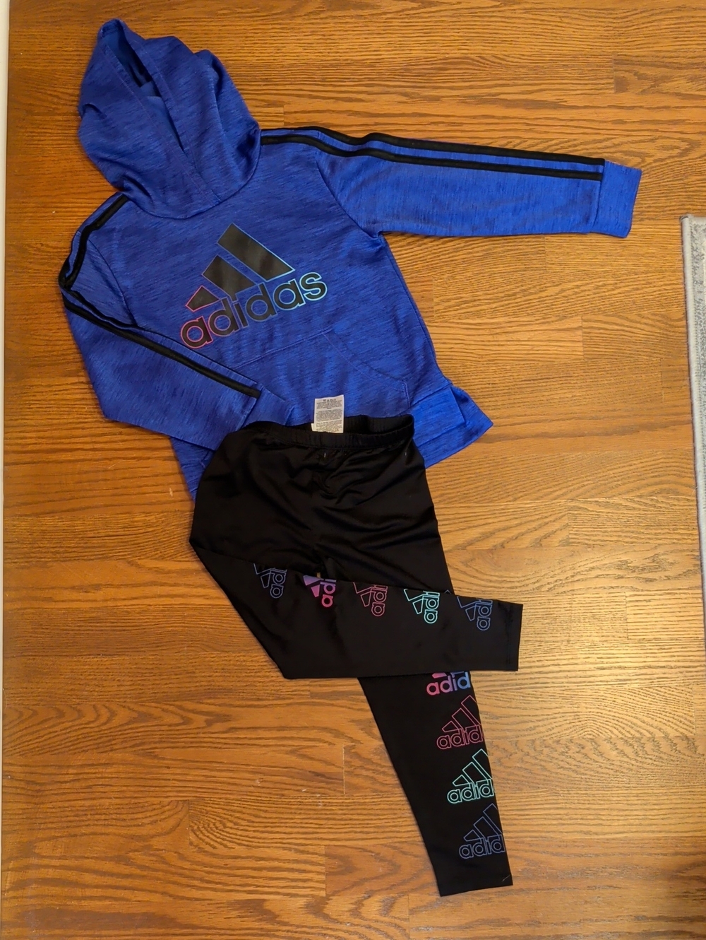Adidas Girls' Blue Hoodie & Black Logo Leggings Set